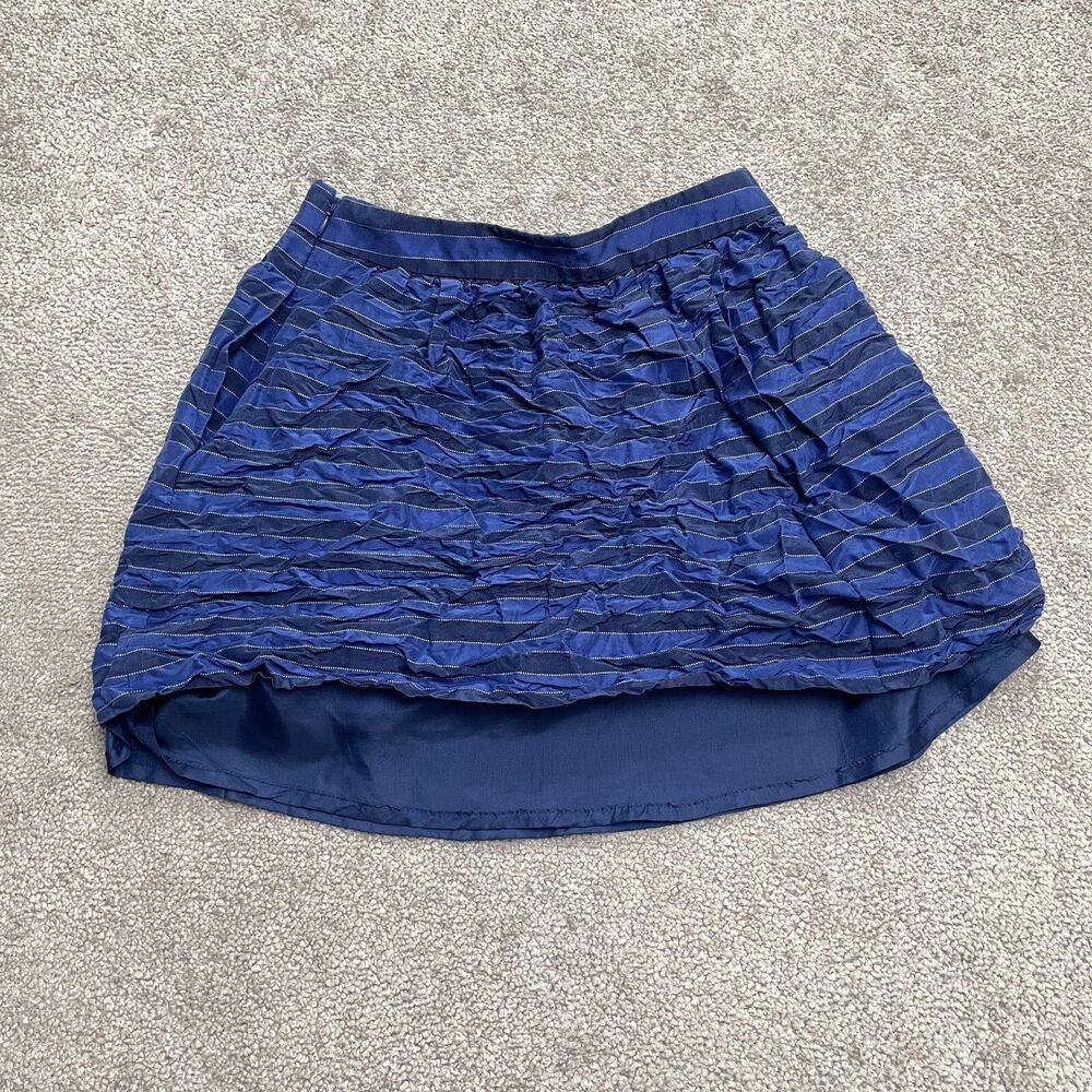 J.Crew Silk Blend A-Line Skirt Womens 00 Blue Striped Lined Pockets Knee Length